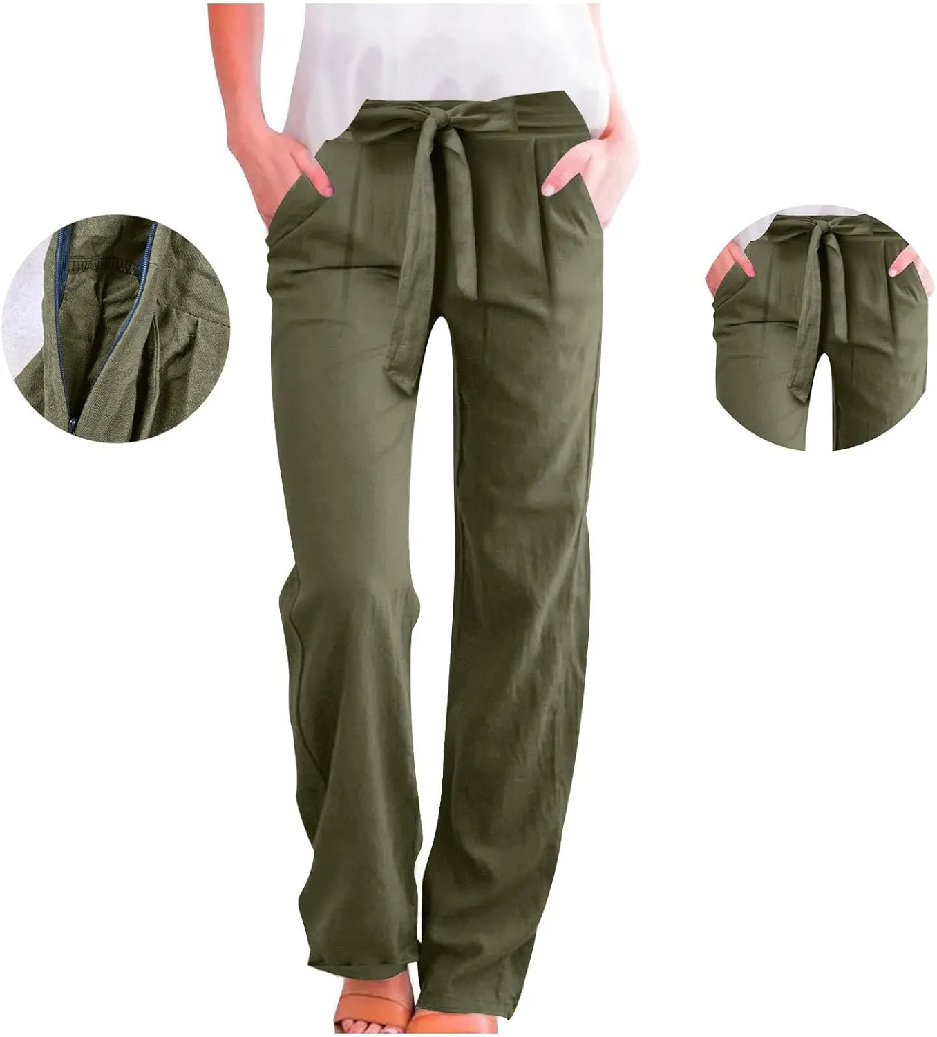 Lounge Pants Women Flowy Beach Pants Linen Palazzo Pants Summer Elastic Pants Workout Soft Pants Long Trousers