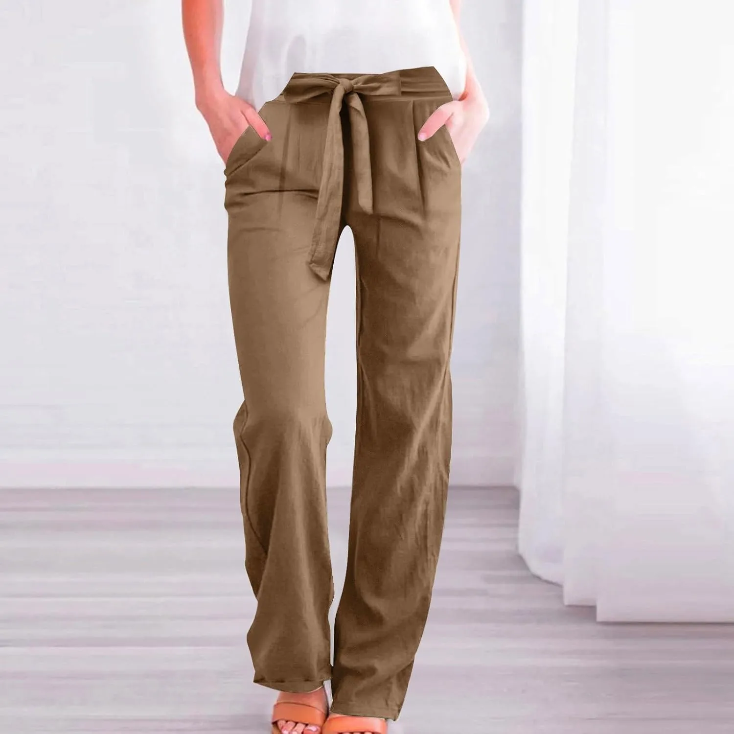 Lounge Pants Women Flowy Beach Pants Linen Palazzo Pants Summer Elastic Pants Workout Soft Pants Long Trousers