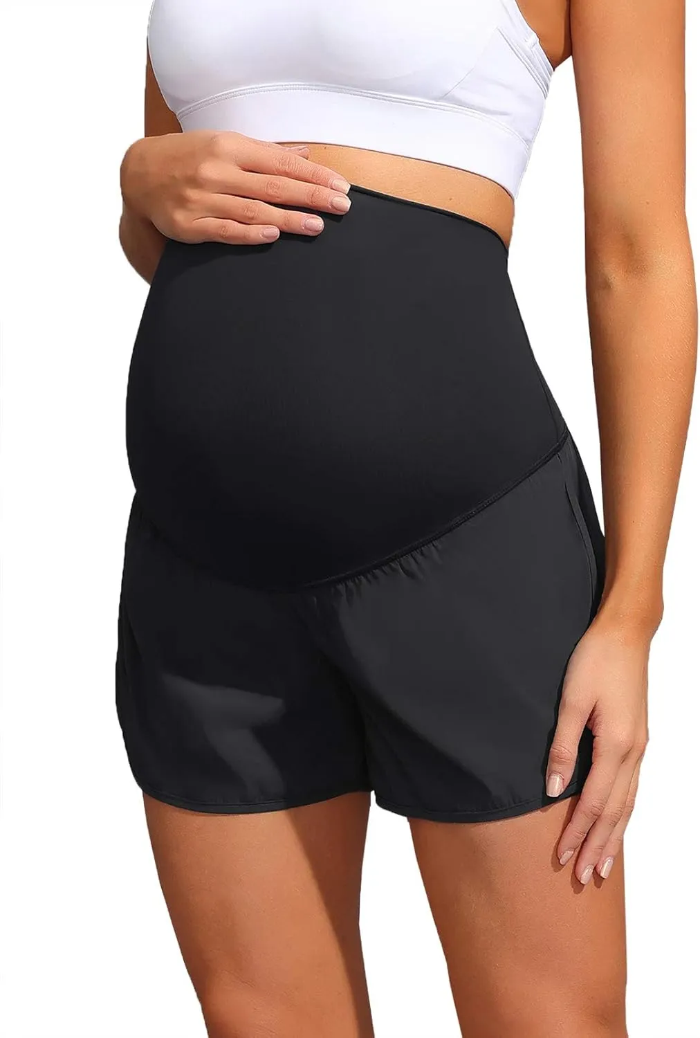 Maacie Women Maternity Layered Fast Drying Yoga Shorts with Liner Inner Pocket