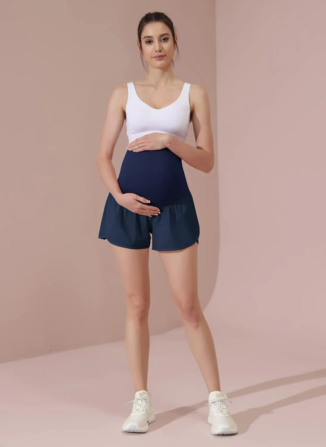 Maacie Women Maternity Layered Fast Drying Yoga Shorts with Liner Inner Pocket
