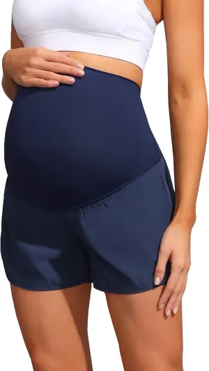 Maacie Women Maternity Layered Fast Drying Yoga Shorts with Liner Inner Pocket