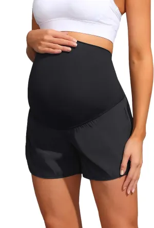 Maacie Women Maternity Layered Fast Drying Yoga Shorts with Liner Inner Pocket