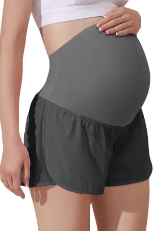 Maacie Women Maternity Layered Fast Drying Yoga Shorts with Liner Inner Pocket