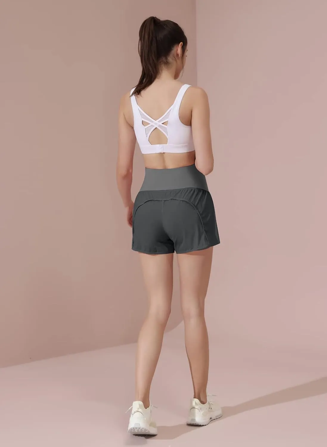 Maacie Women Maternity Layered Fast Drying Yoga Shorts with Liner Inner Pocket