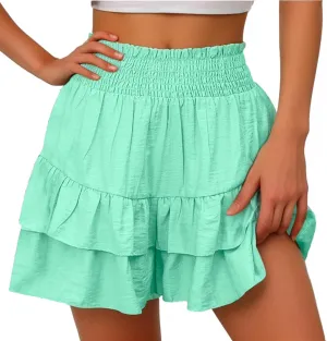 maisdgop Shorts for Women 2024 Summer Pleated Hem Beach Shorts Trendy Ruffle Yoga Shorts Comfy High Waisted Bermuda Shorts