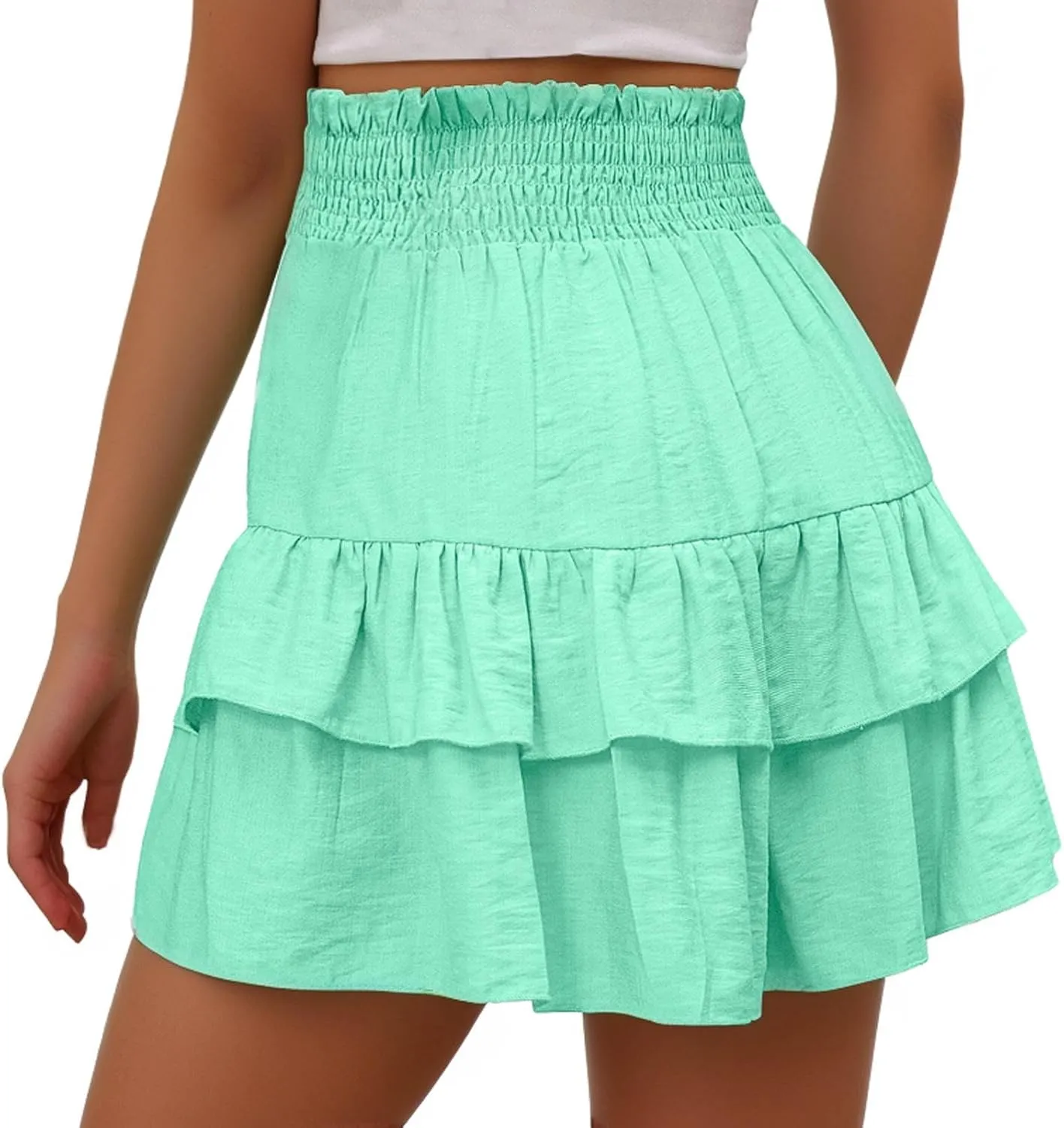 maisdgop Shorts for Women 2024 Summer Pleated Hem Beach Shorts Trendy Ruffle Yoga Shorts Comfy High Waisted Bermuda Shorts