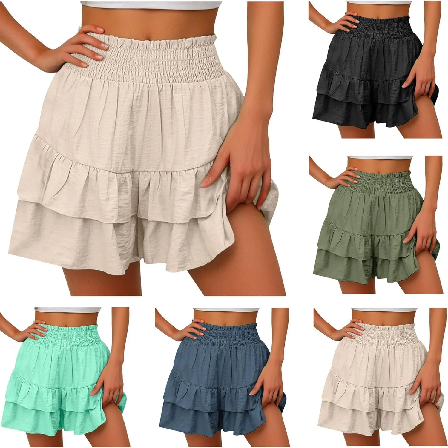 maisdgop Shorts for Women 2024 Summer Pleated Hem Beach Shorts Trendy Ruffle Yoga Shorts Comfy High Waisted Bermuda Shorts