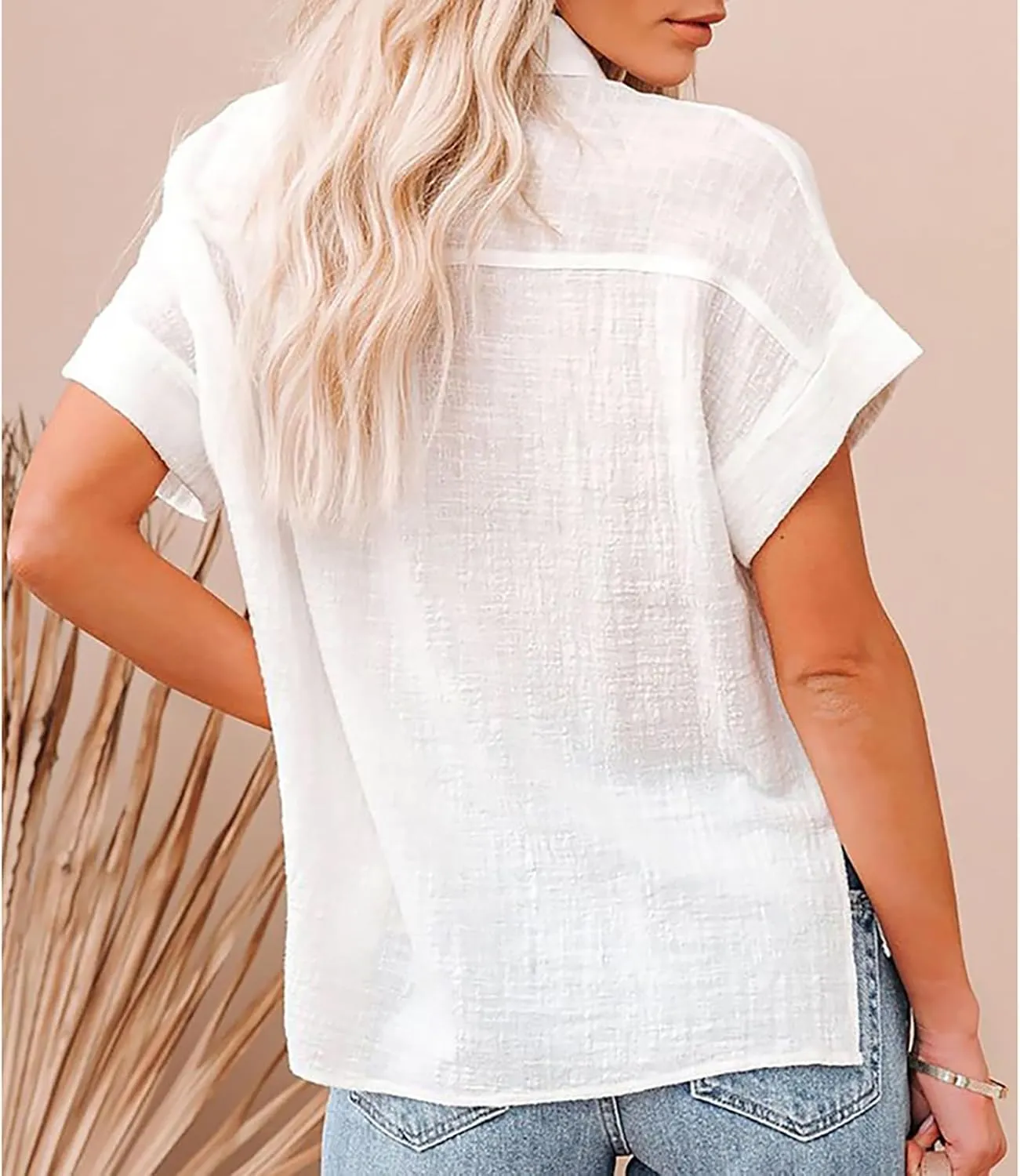 Mayntop Cotton Linen Shirts for Women Solid Color Oversized Button-Down Collar Loose Top T-Shirt Tee Shirt Blouse