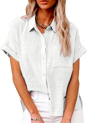 Mayntop Cotton Linen Shirts for Women Solid Color Oversized Button-Down Collar Loose Top T-Shirt Tee Shirt Blouse