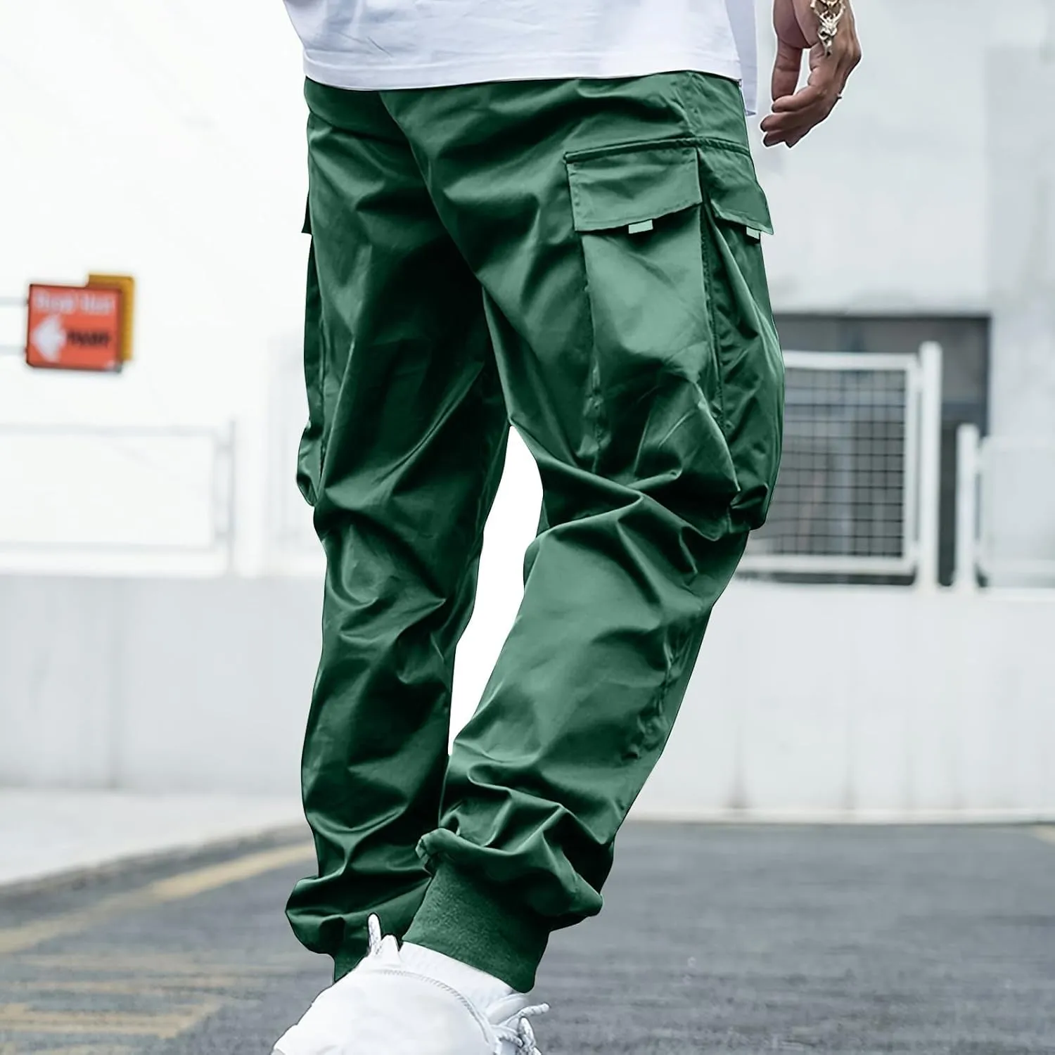 Men Belted Foot Cargo Pants Elastic Waist Slacks Pants Drawstring Gym Pants Outdoor Relaxed Fit Pants Comfy Pants