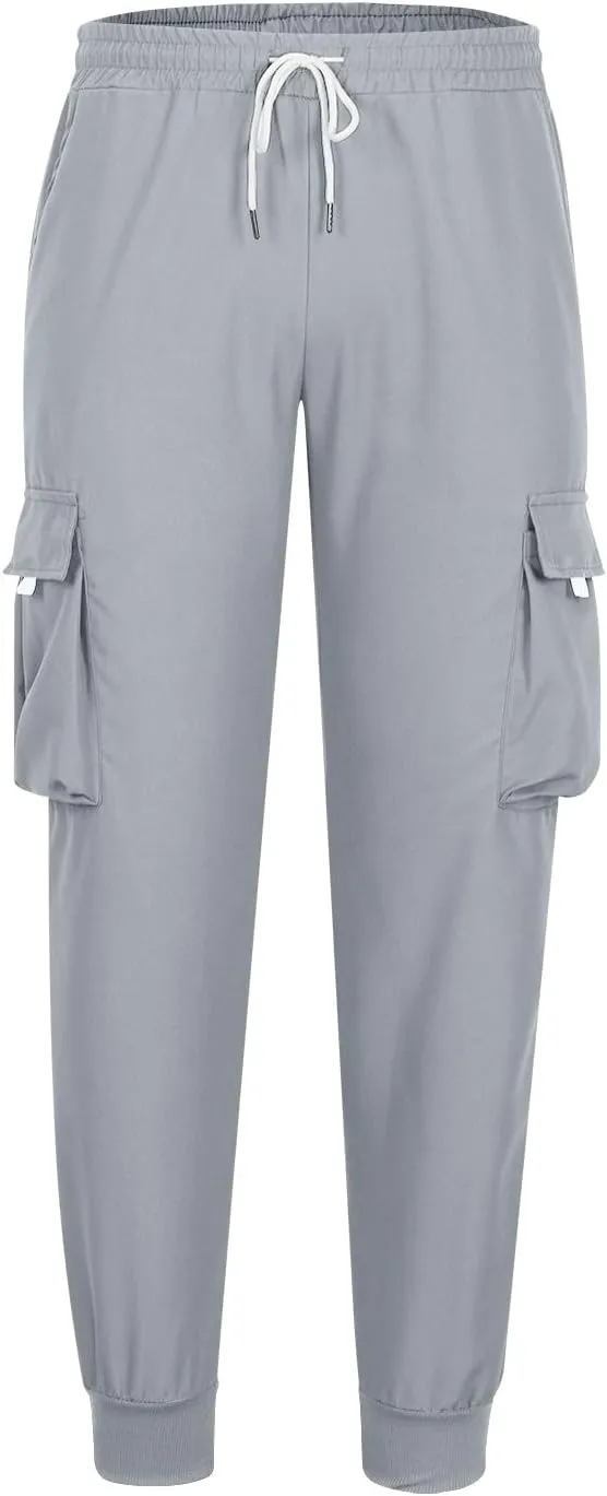 Men Belted Foot Cargo Pants Elastic Waist Slacks Pants Drawstring Gym Pants Outdoor Relaxed Fit Pants Comfy Pants