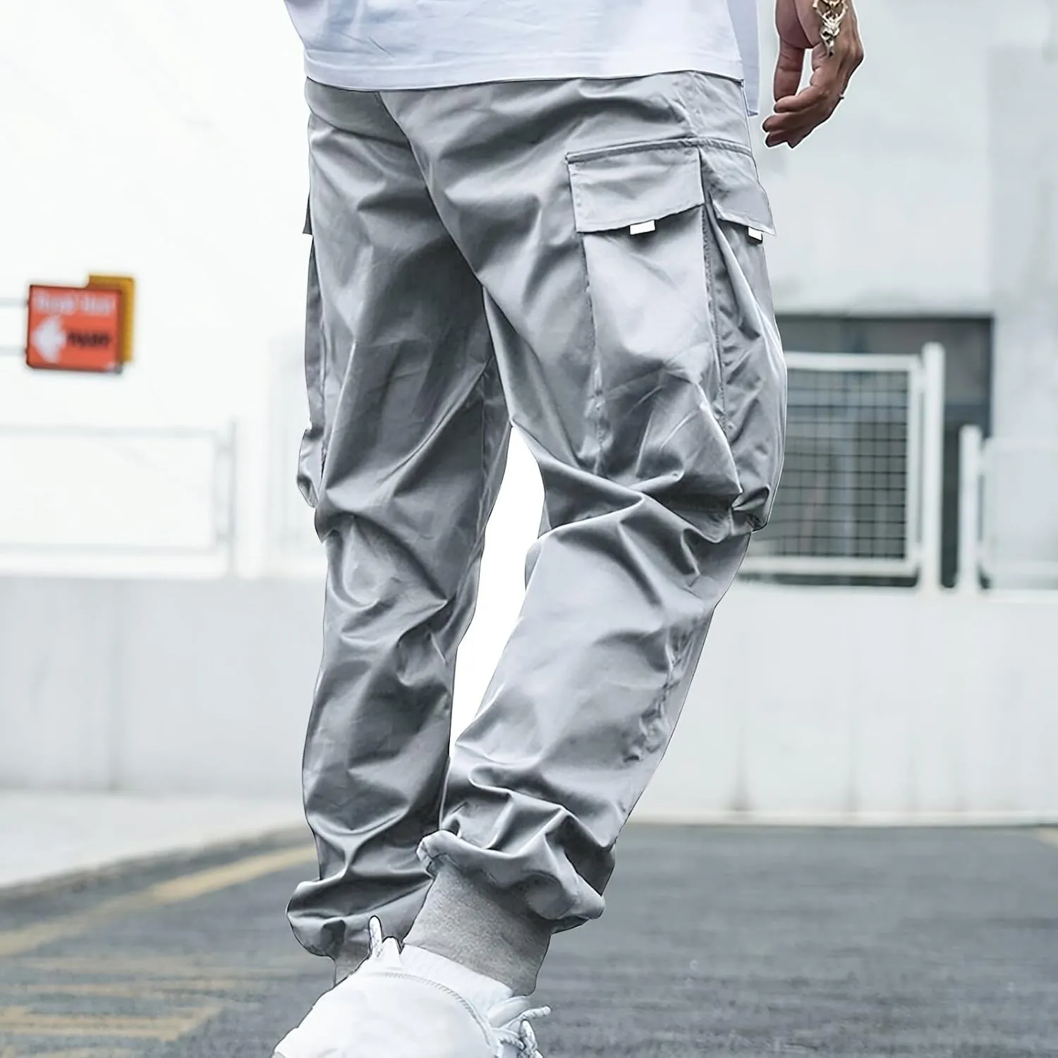 Men Belted Foot Cargo Pants Elastic Waist Slacks Pants Drawstring Gym Pants Outdoor Relaxed Fit Pants Comfy Pants