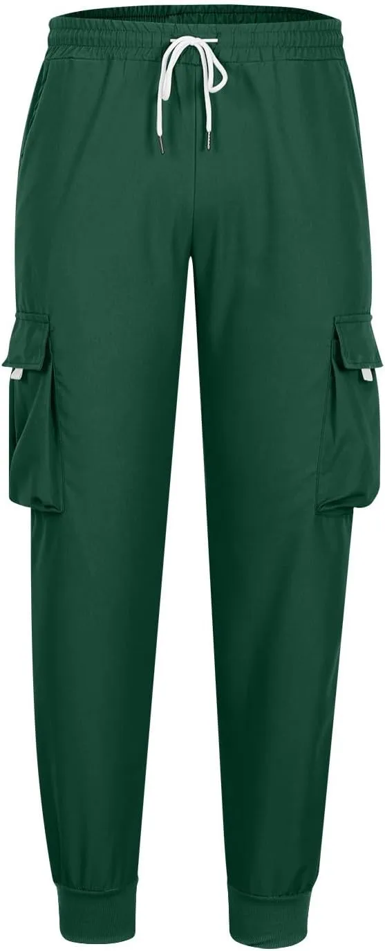 Men Belted Foot Cargo Pants Elastic Waist Slacks Pants Drawstring Gym Pants Outdoor Relaxed Fit Pants Comfy Pants