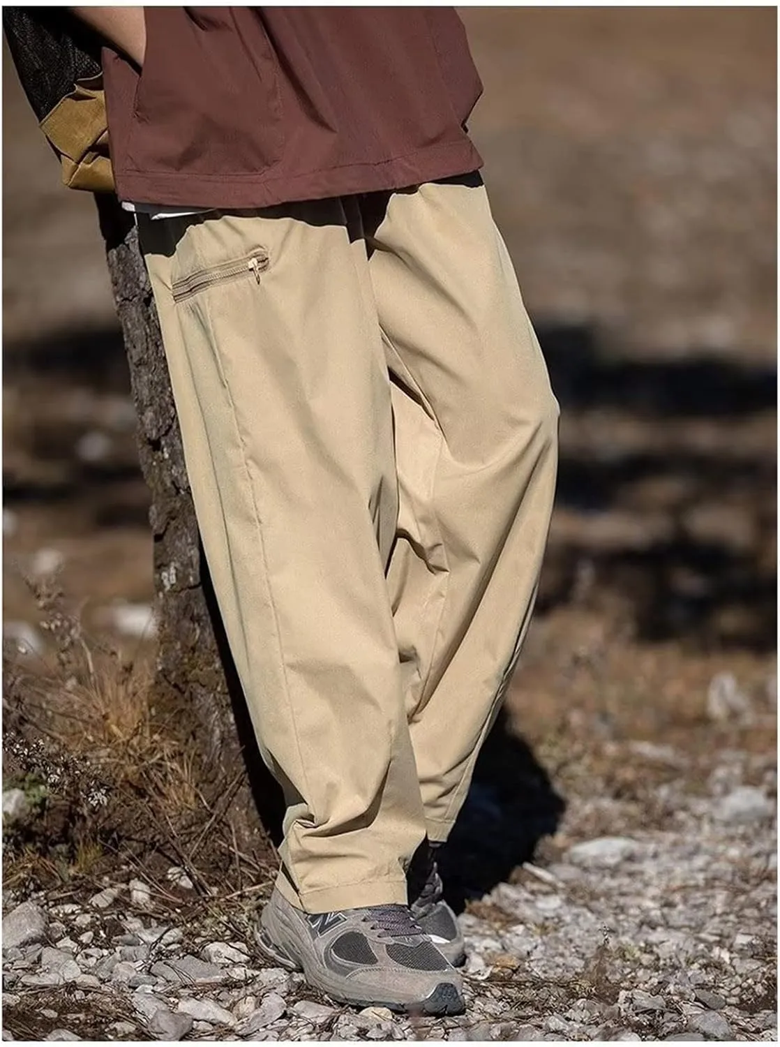 Men Cargo Pant Lightweight Tactical Hiking Jogger Pant Relaxed Fit Sport Drawstring Outdoor Trousers with Zip Pockets