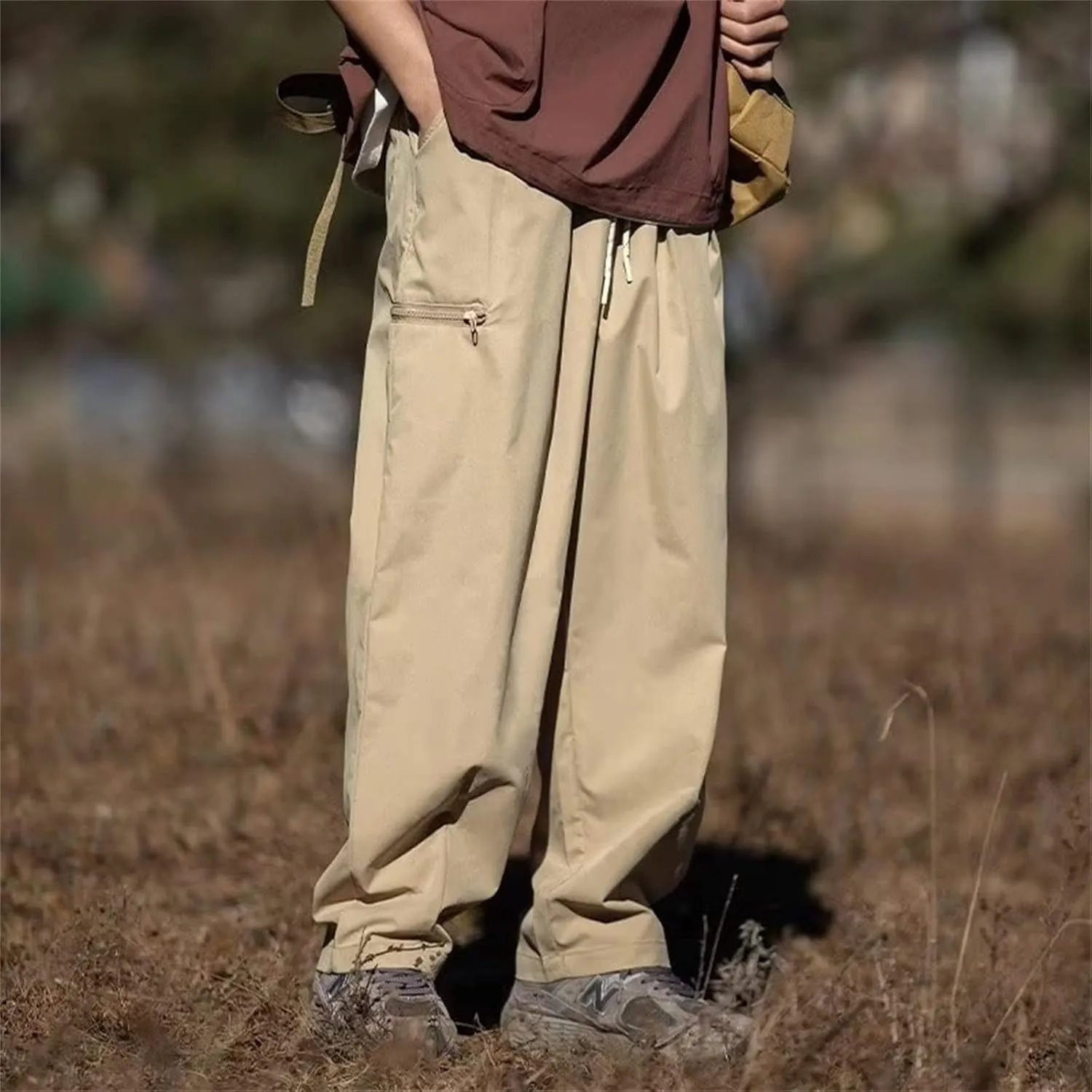 Men Cargo Pant Lightweight Tactical Hiking Jogger Pant Relaxed Fit Sport Drawstring Outdoor Trousers with Zip Pockets