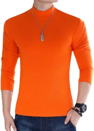 Men Long Sleeve T-Shirts Solid Color Mock Neck Pure Cotton Slim Fit Men Shirts Tops
