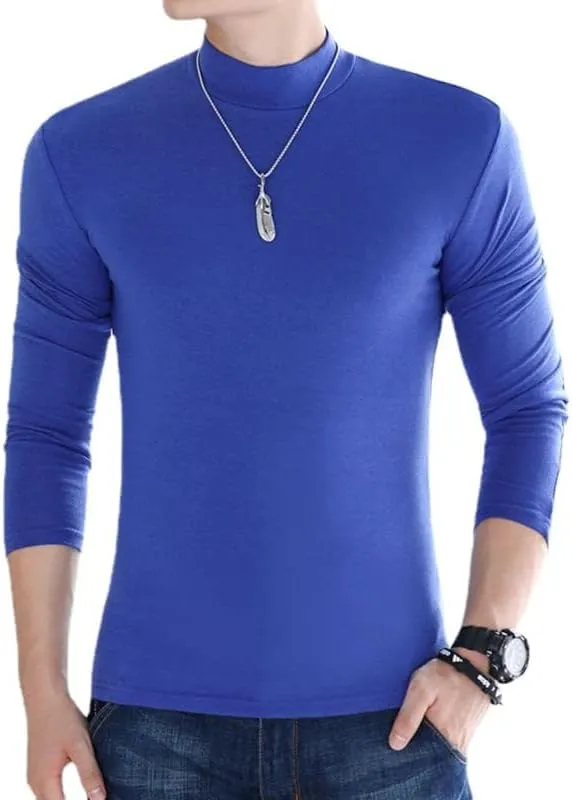 Men Long Sleeve T-Shirts Solid Color Mock Neck Pure Cotton Slim Fit Men Shirts Tops