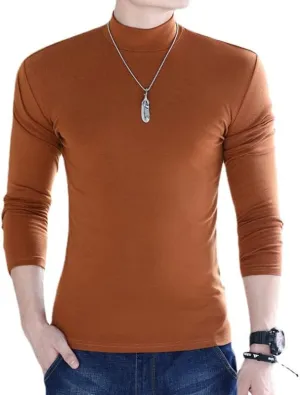 Men Long Sleeve T-Shirts Solid Color Mock Neck Pure Cotton Slim Fit Men Shirts Tops