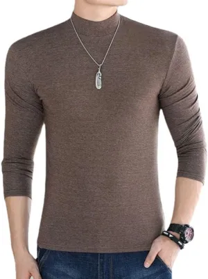 Men Long Sleeve T-Shirts Solid Color Mock Neck Pure Cotton Slim Fit Men Shirts Tops