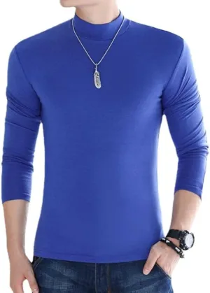 Men Long Sleeve T-Shirts Solid Color Mock Neck Pure Cotton Slim Fit Men Shirts Tops