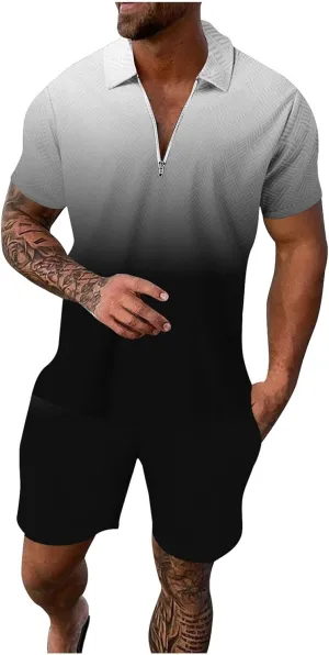 Men Track Suits 2 Piece Set Summer Casual Outfits Fashion Polo Shirts Short Sleeve and Shorts Set Clothes
