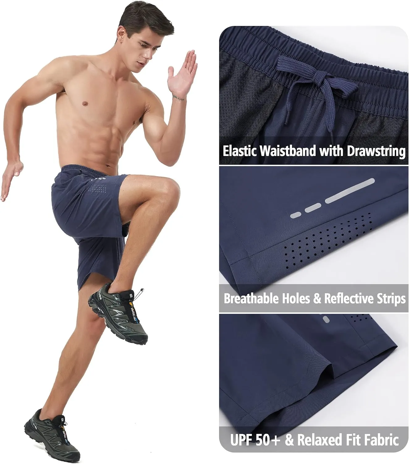 Men's Athletic Running Shorts Quick Dry Workout Gym Shorts 7" Lightweight Sports Active Training Tennis Hiking Shorts