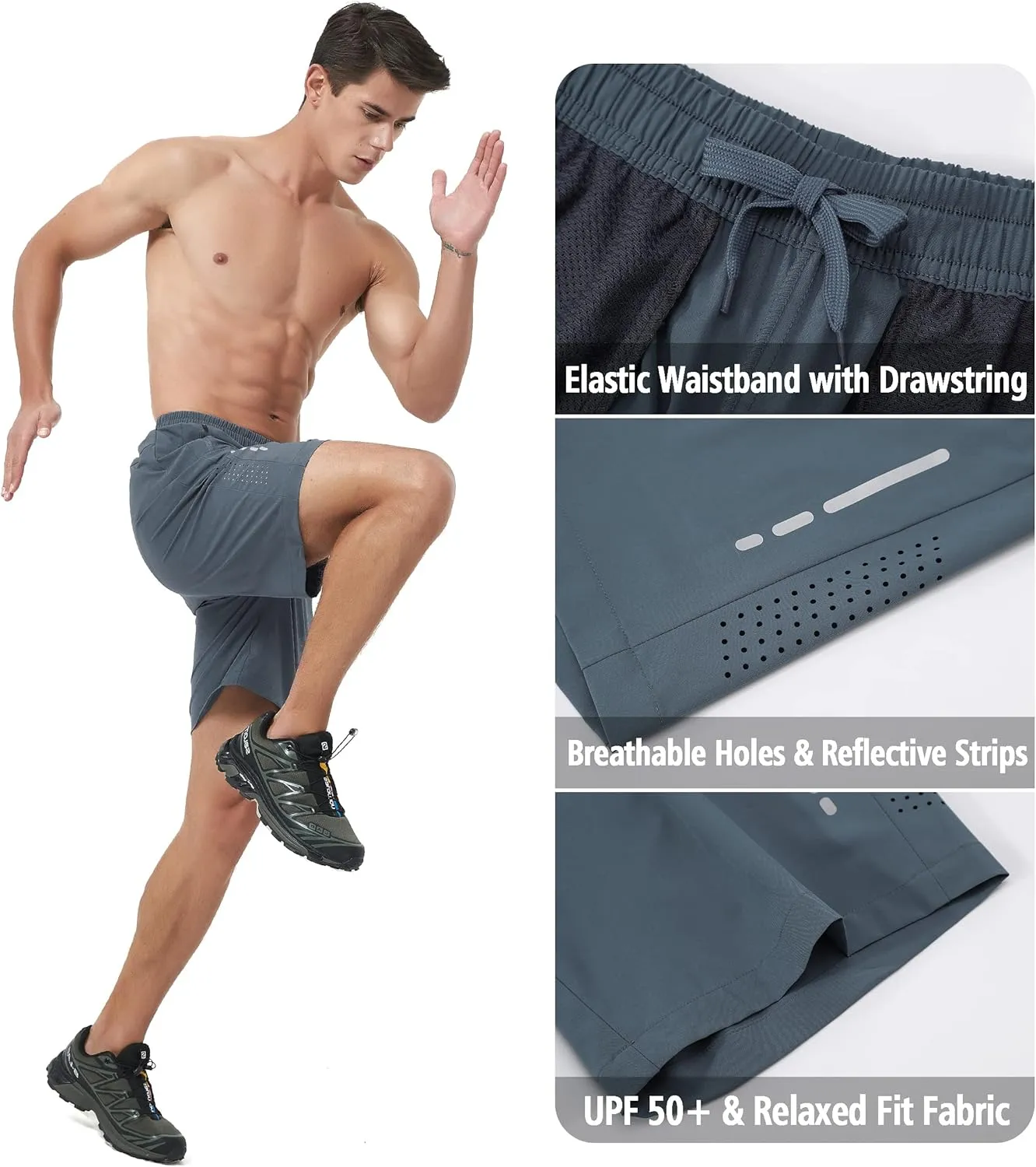 Men's Athletic Running Shorts Quick Dry Workout Gym Shorts 7" Lightweight Sports Active Training Tennis Hiking Shorts
