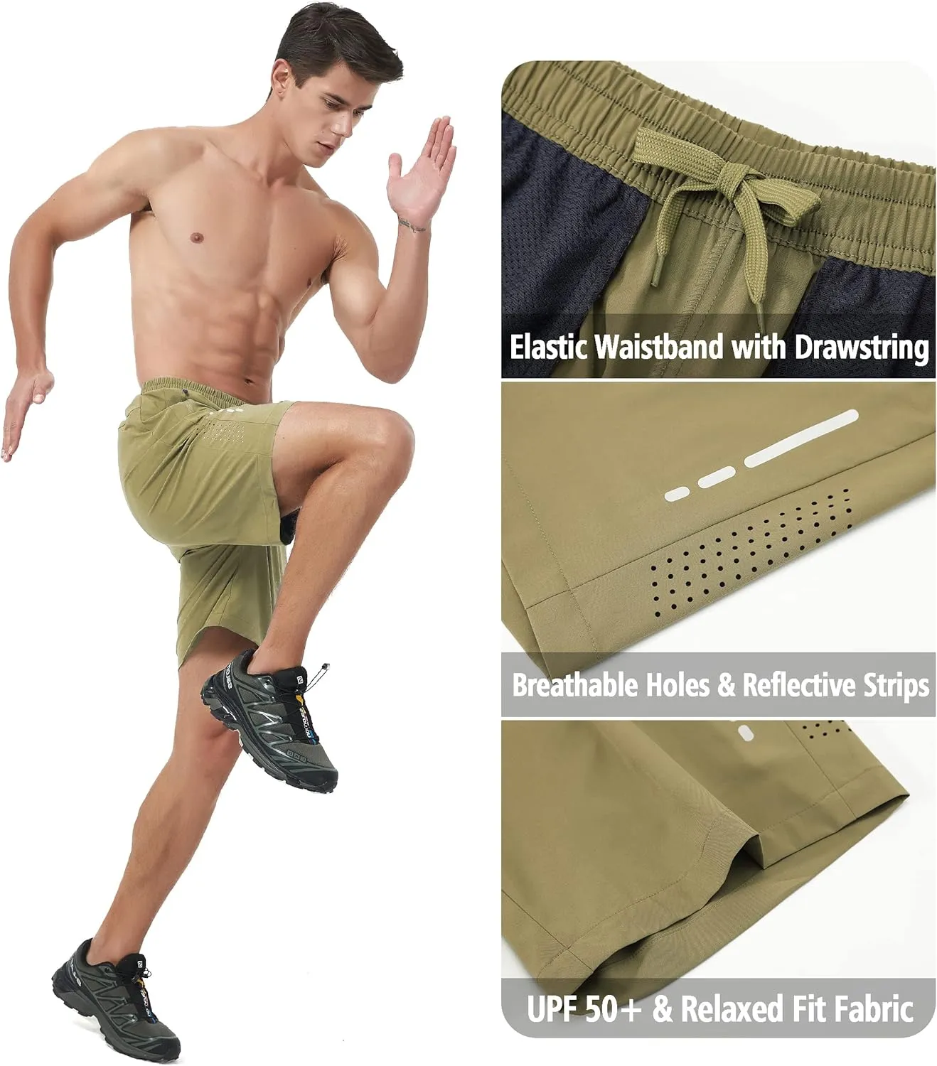Men's Athletic Running Shorts Quick Dry Workout Gym Shorts 7" Lightweight Sports Active Training Tennis Hiking Shorts