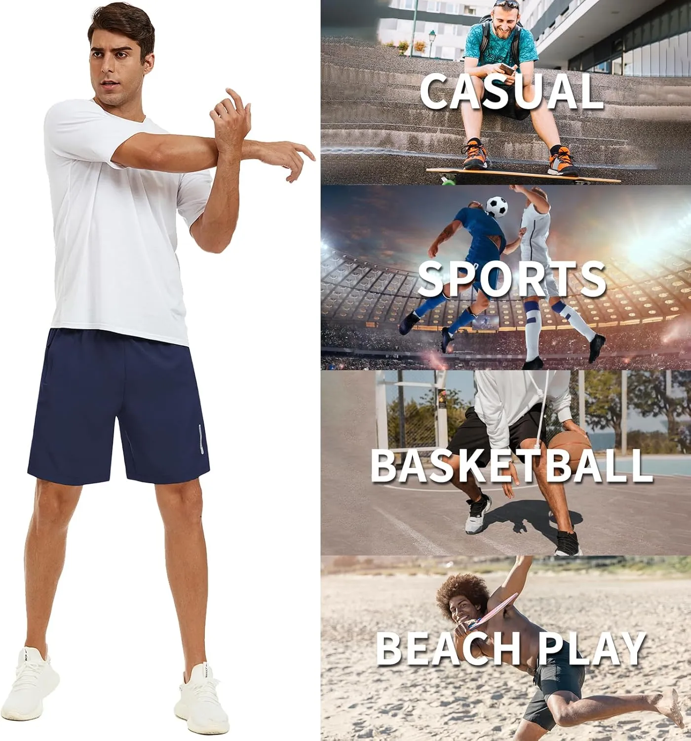 Mens Athletic Shorts 7 Inch Quick Dry Running Sports Shorts Lightweight Workout Gym Shorts Elastic Waist Shorts with Pockets