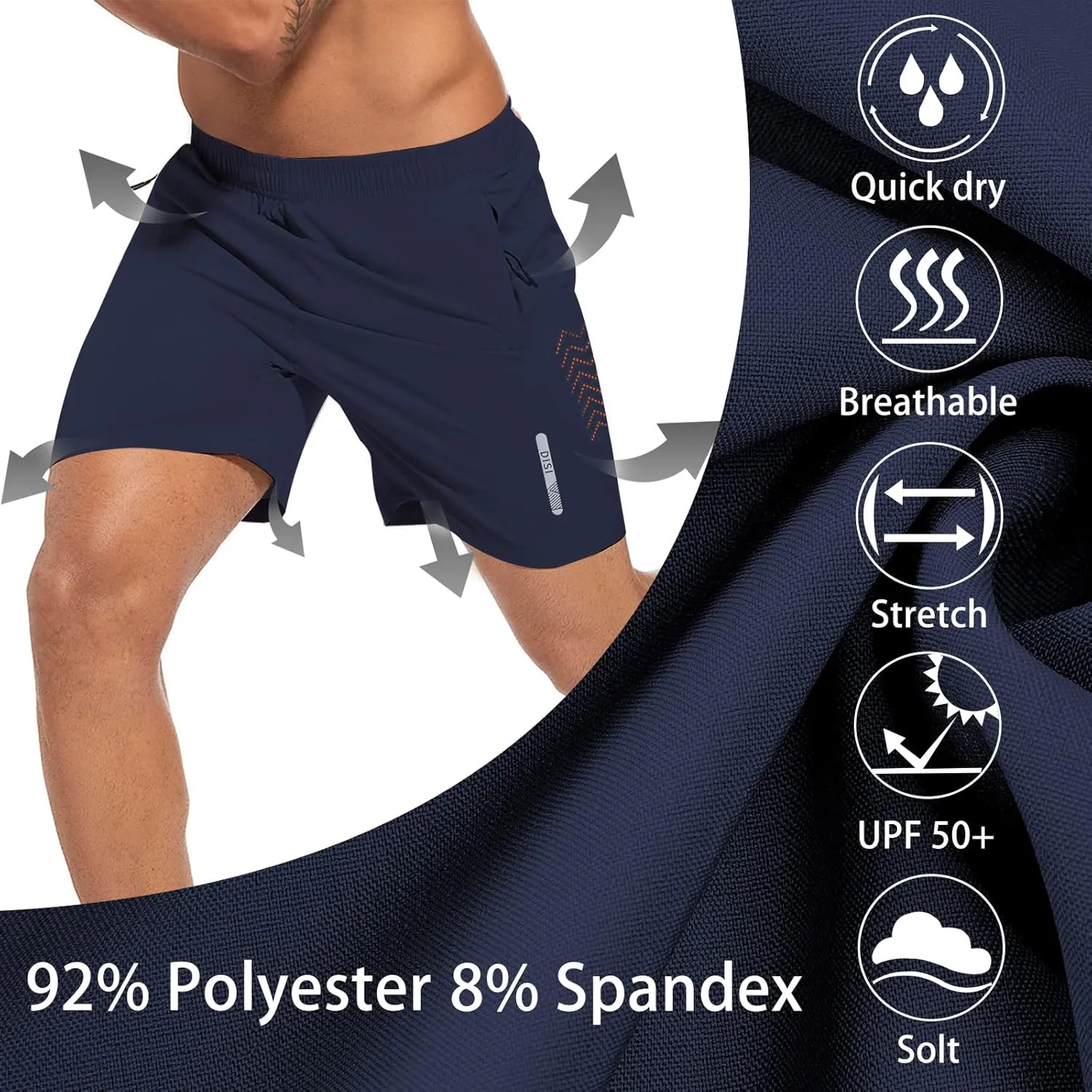 Mens Athletic Shorts 7 Inch Quick Dry Running Sports Shorts Lightweight Workout Gym Shorts Elastic Waist Shorts with Pockets