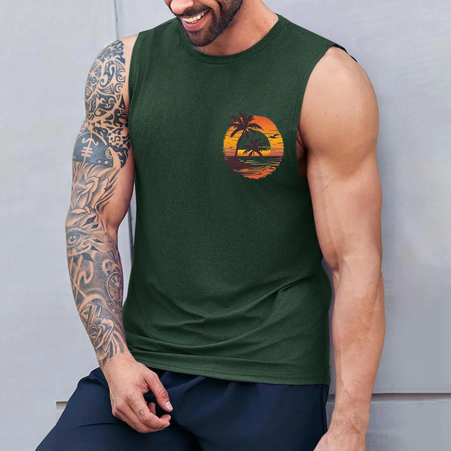 Mens Beach Tank Tops Fashion Graphic Fitness Mesh Breathable Quick Drying Solid Color Sleeveless Tank Top For Men