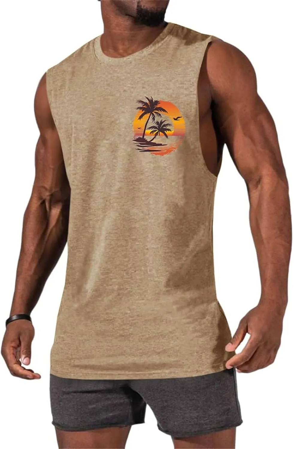 Mens Beach Tank Tops Fashion Graphic Fitness Mesh Breathable Quick Drying Solid Color Sleeveless Tank Top For Men