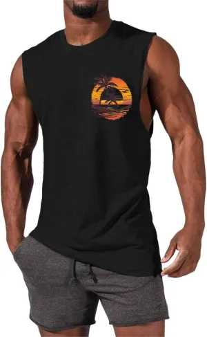 Mens Beach Tank Tops Fashion Graphic Fitness Mesh Breathable Quick Drying Solid Color Sleeveless Tank Top For Men