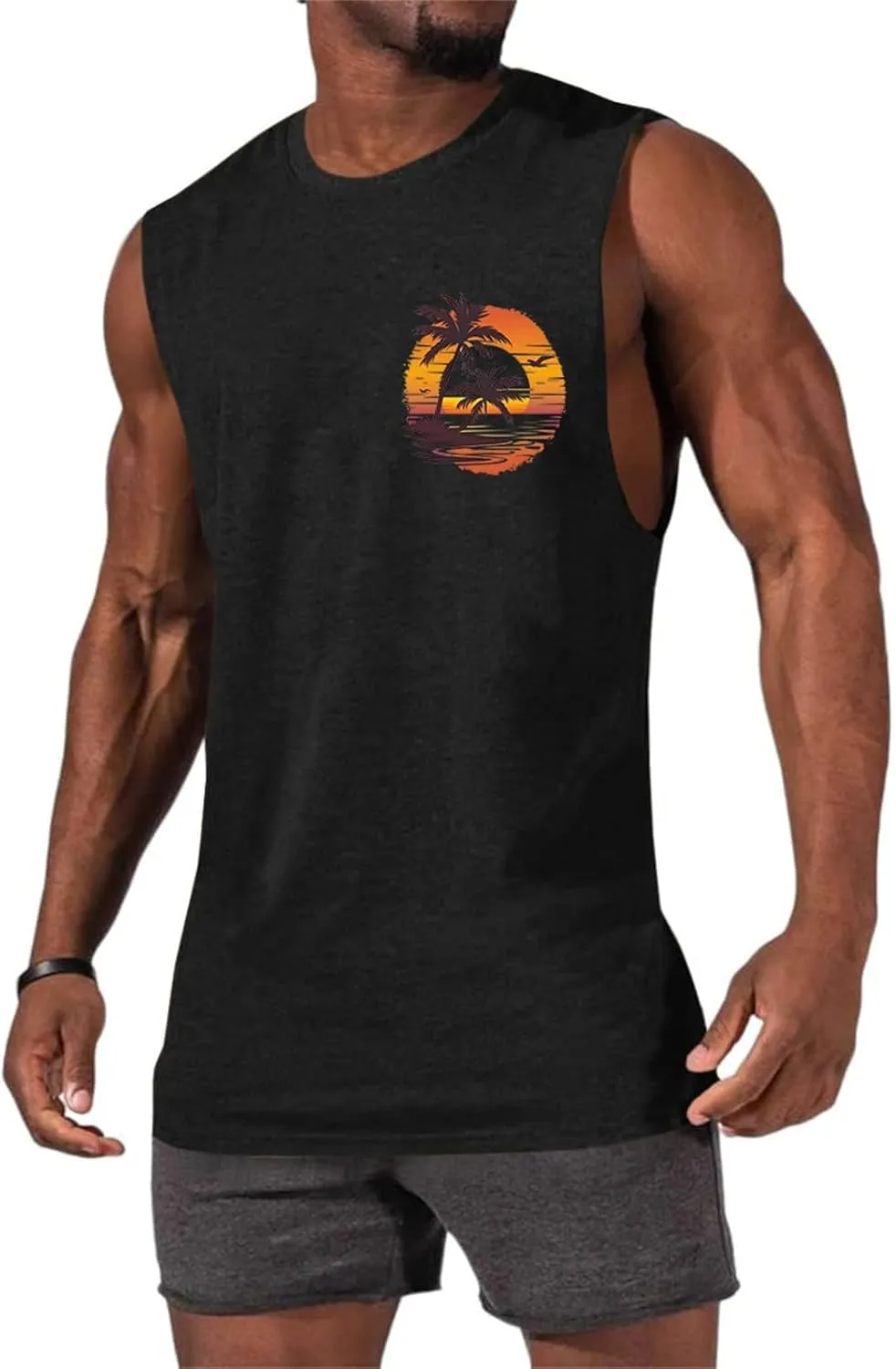 Mens Beach Tank Tops Fashion Graphic Fitness Mesh Breathable Quick Drying Solid Color Sleeveless Tank Top For Men