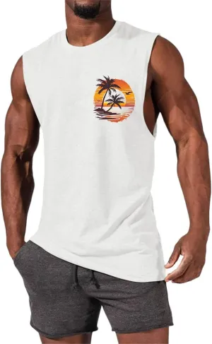 Mens Beach Tank Tops Fashion Graphic Fitness Mesh Breathable Quick Drying Solid Color Sleeveless Tank Top For Men