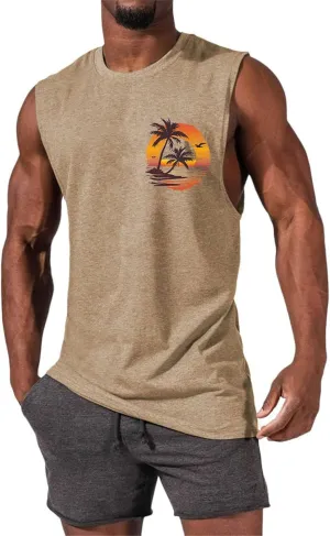 Mens Beach Tank Tops Fashion Graphic Fitness Mesh Breathable Quick Drying Solid Color Sleeveless Tank Top For Men