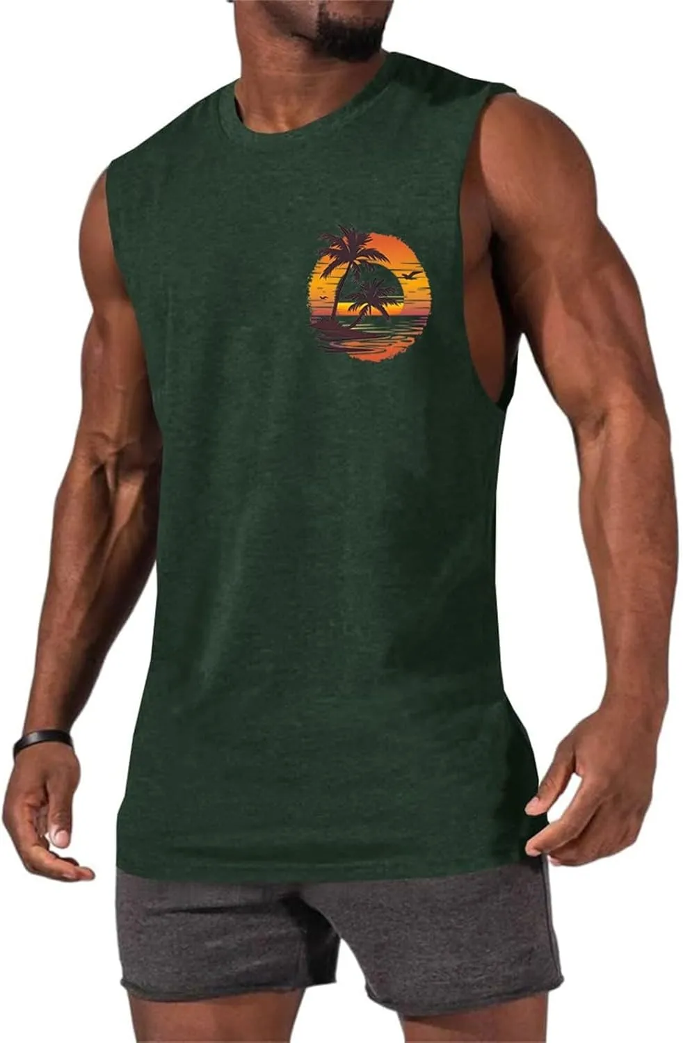 Mens Beach Tank Tops Fashion Graphic Fitness Mesh Breathable Quick Drying Solid Color Sleeveless Tank Top For Men