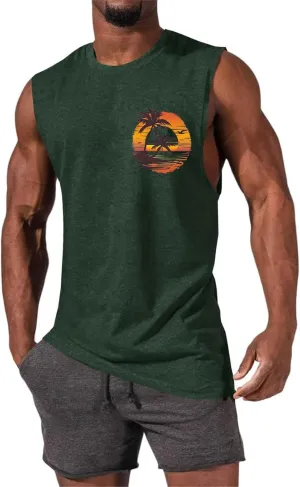 Mens Beach Tank Tops Fashion Graphic Fitness Mesh Breathable Quick Drying Solid Color Sleeveless Tank Top For Men