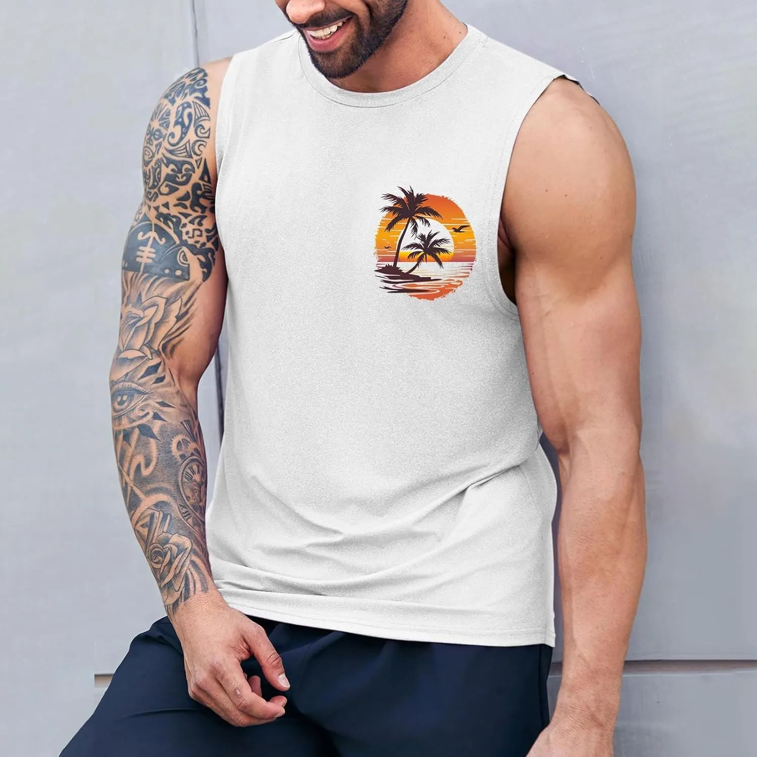Mens Beach Tank Tops Fashion Graphic Fitness Mesh Breathable Quick Drying Solid Color Sleeveless Tank Top For Men