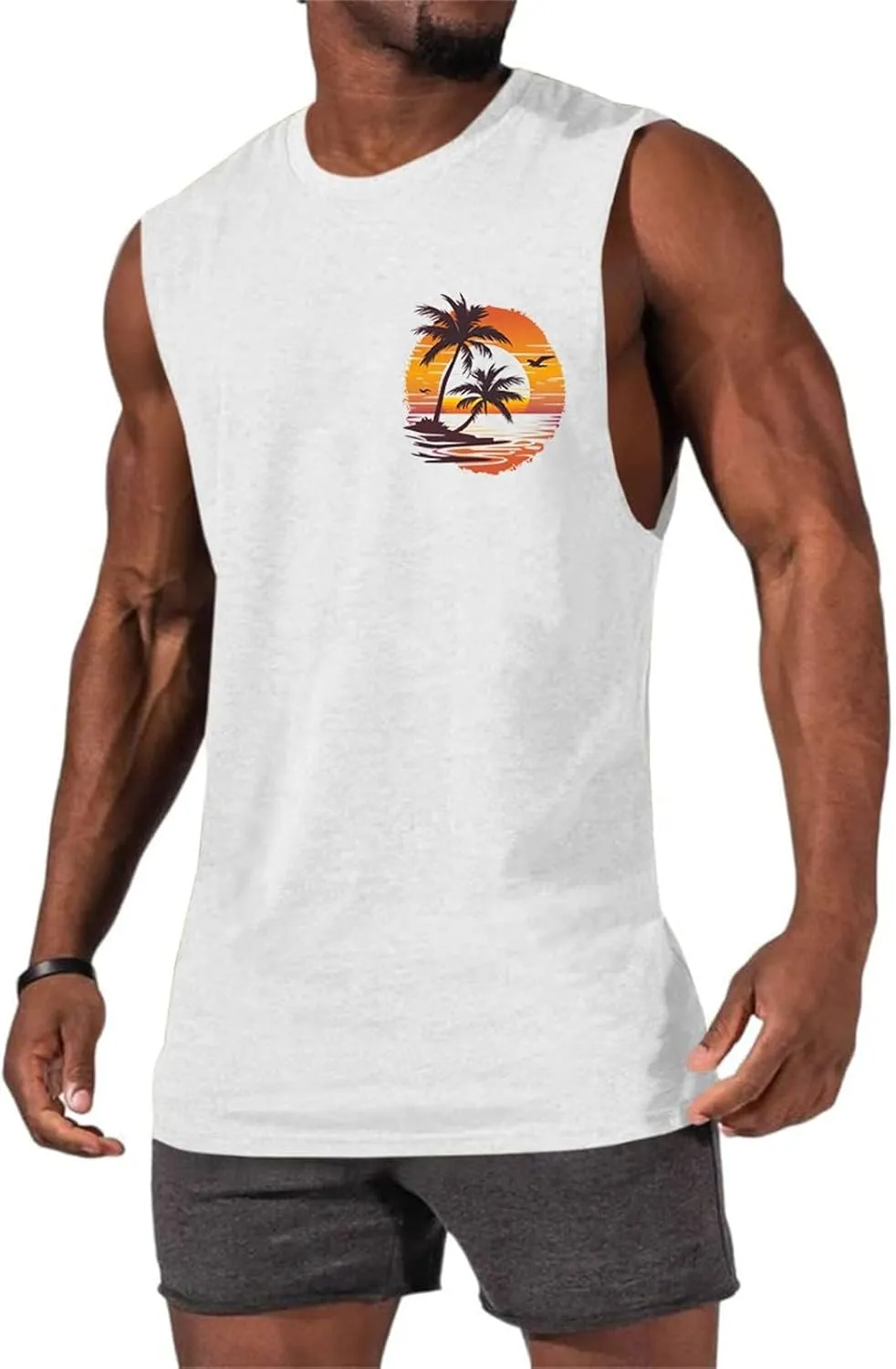 Mens Beach Tank Tops Fashion Graphic Fitness Mesh Breathable Quick Drying Solid Color Sleeveless Tank Top For Men