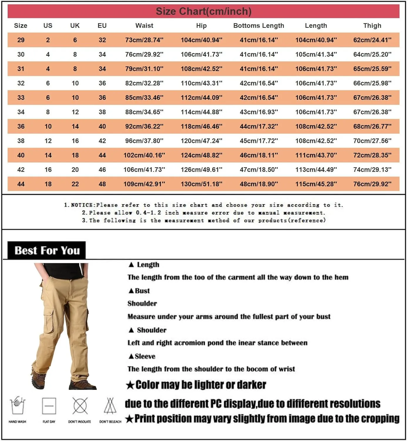 Men's Big and Tall Cargo Pants Loose Straight Leg Outdoor Travel Hiking Trousers Lightweight Tactical Jogger Pants