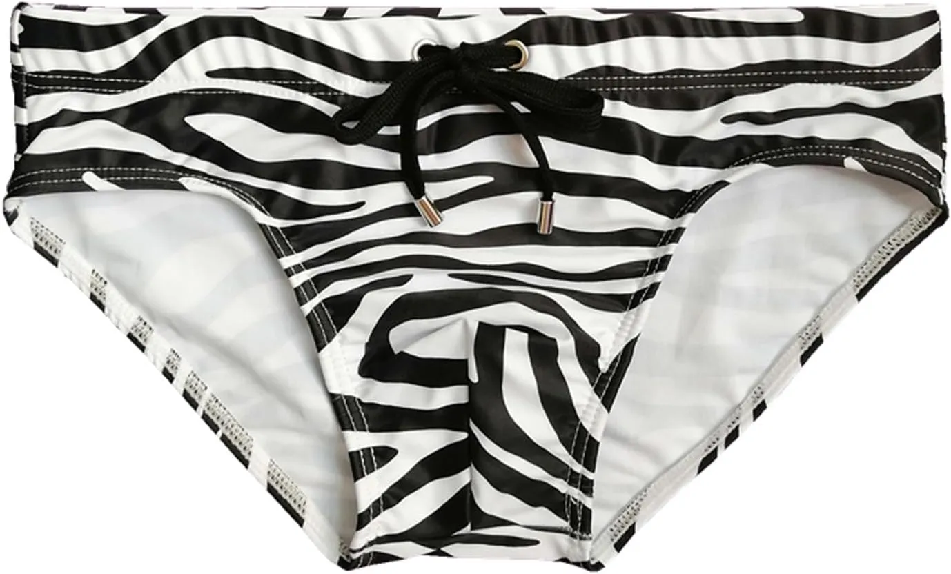 Men's Bikini Swimwear Sexy Low Rise Swimming Briefs with Adjustable Drawstring