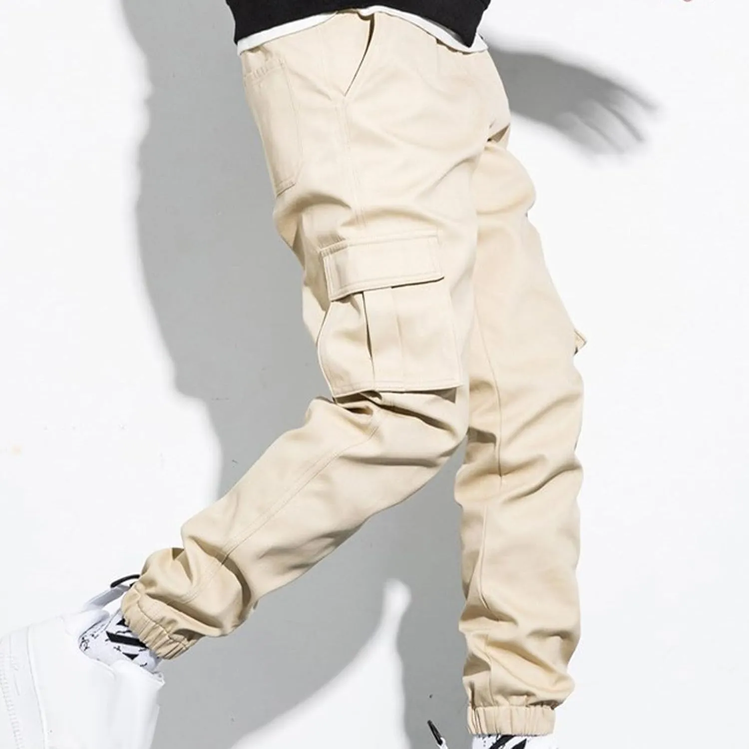 Men's Cargo Pants Lightweight Elastic Waist Pants Baggy Jogger Pants Outdoor Hiking Pants Athletic Pants with Pockets