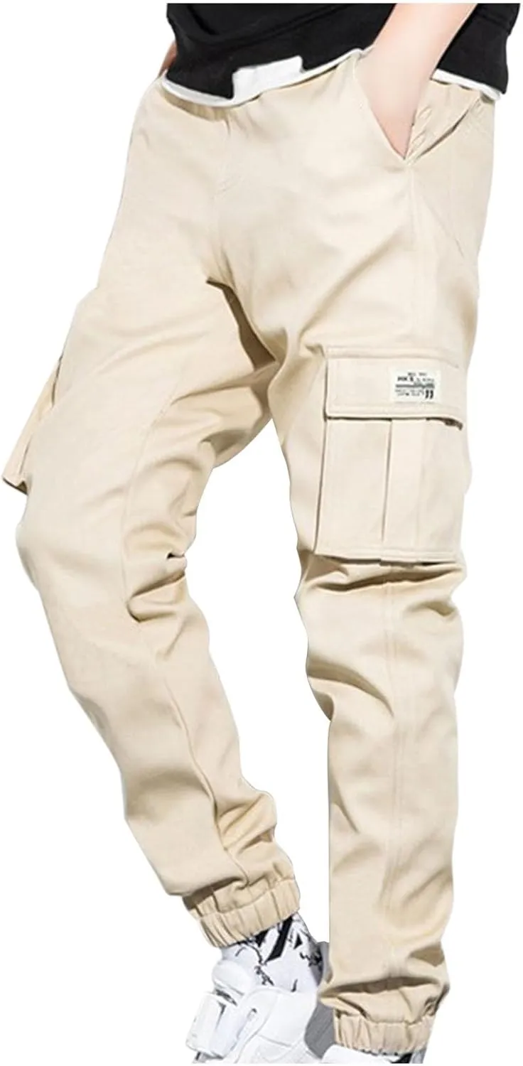 Men's Cargo Pants Lightweight Elastic Waist Pants Baggy Jogger Pants Outdoor Hiking Pants Athletic Pants with Pockets