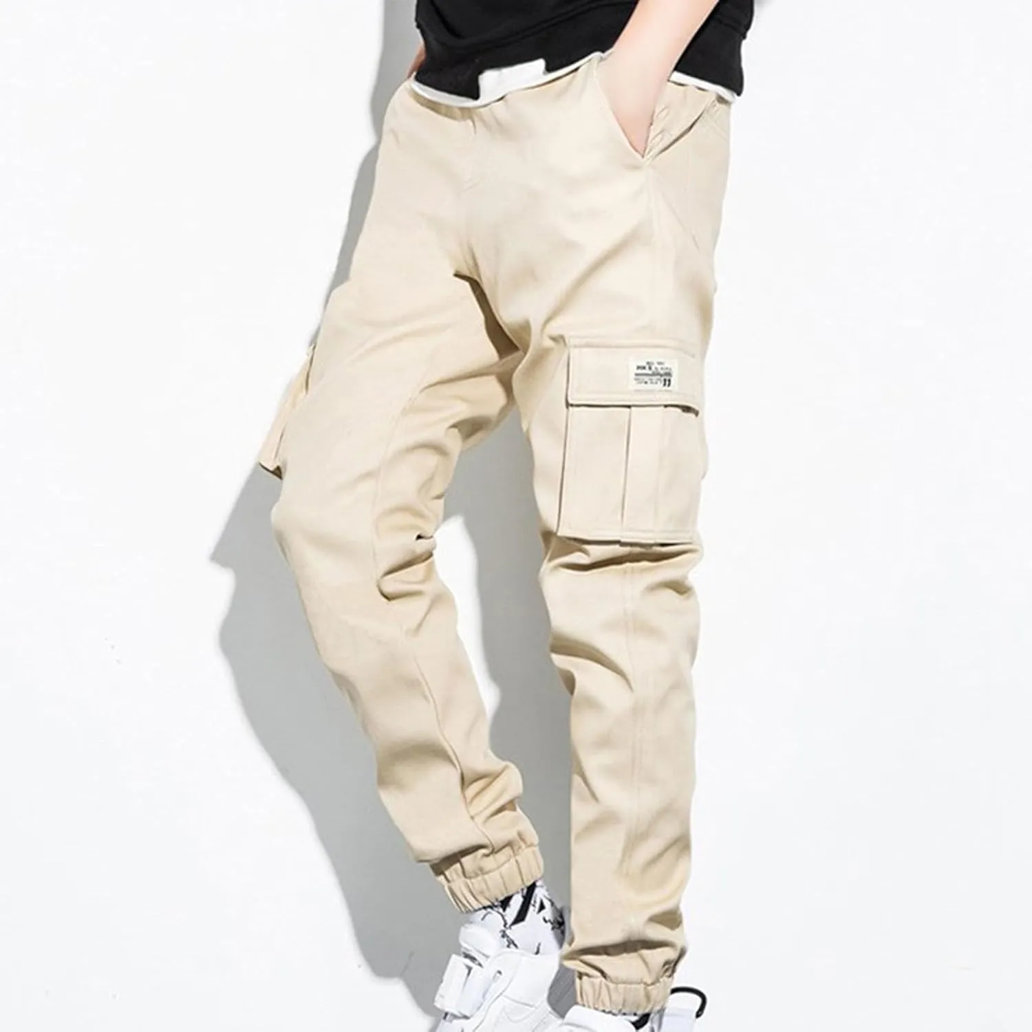 Men's Cargo Pants Lightweight Elastic Waist Pants Baggy Jogger Pants Outdoor Hiking Pants Athletic Pants with Pockets