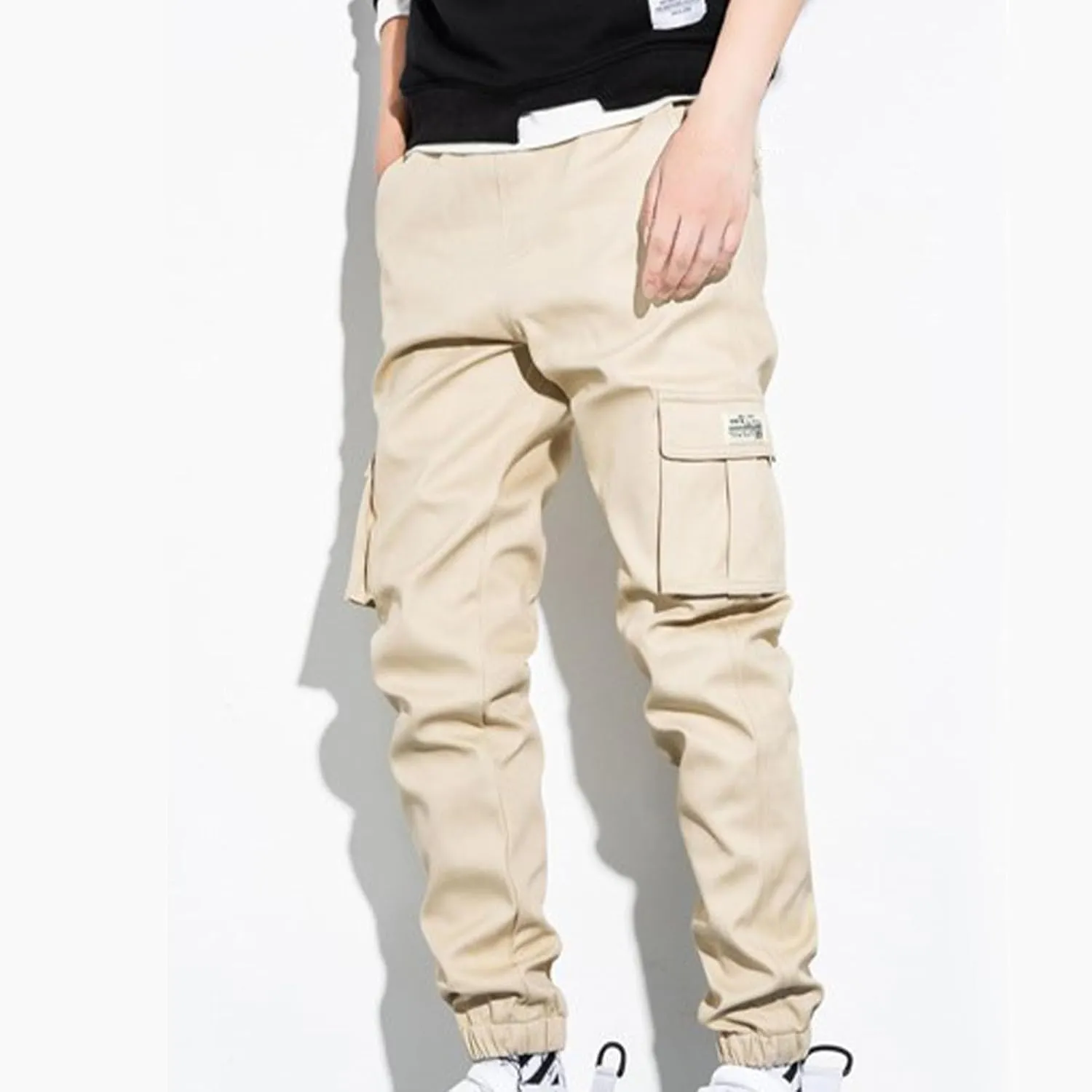 Men's Cargo Pants Lightweight Elastic Waist Pants Baggy Jogger Pants Outdoor Hiking Pants Athletic Pants with Pockets