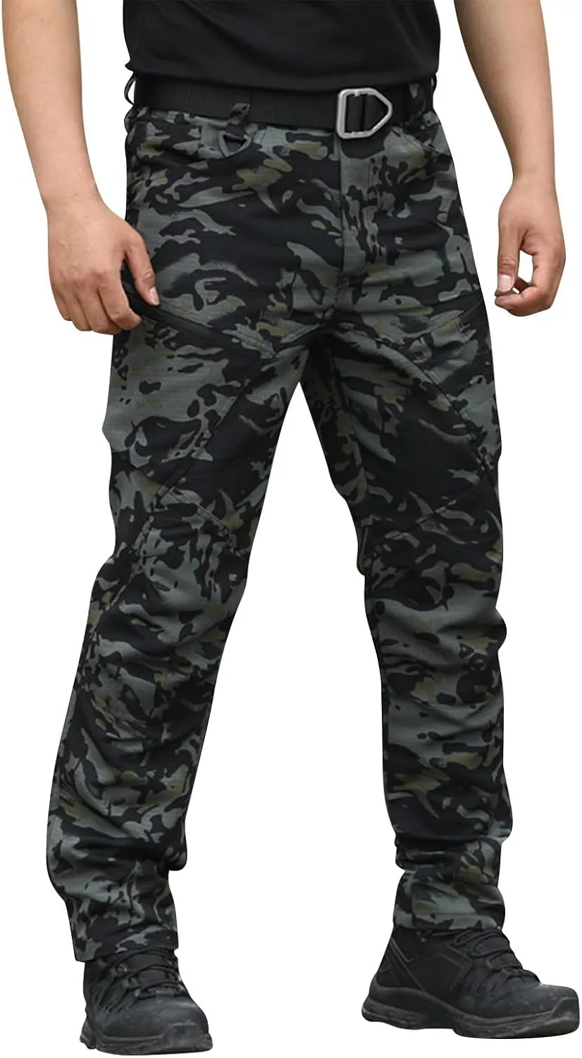 Mens Cargo Pants Multi Pockets Work Pants Hiking Baggy Casual Trousers Water Resistant Straight Tactical Pants