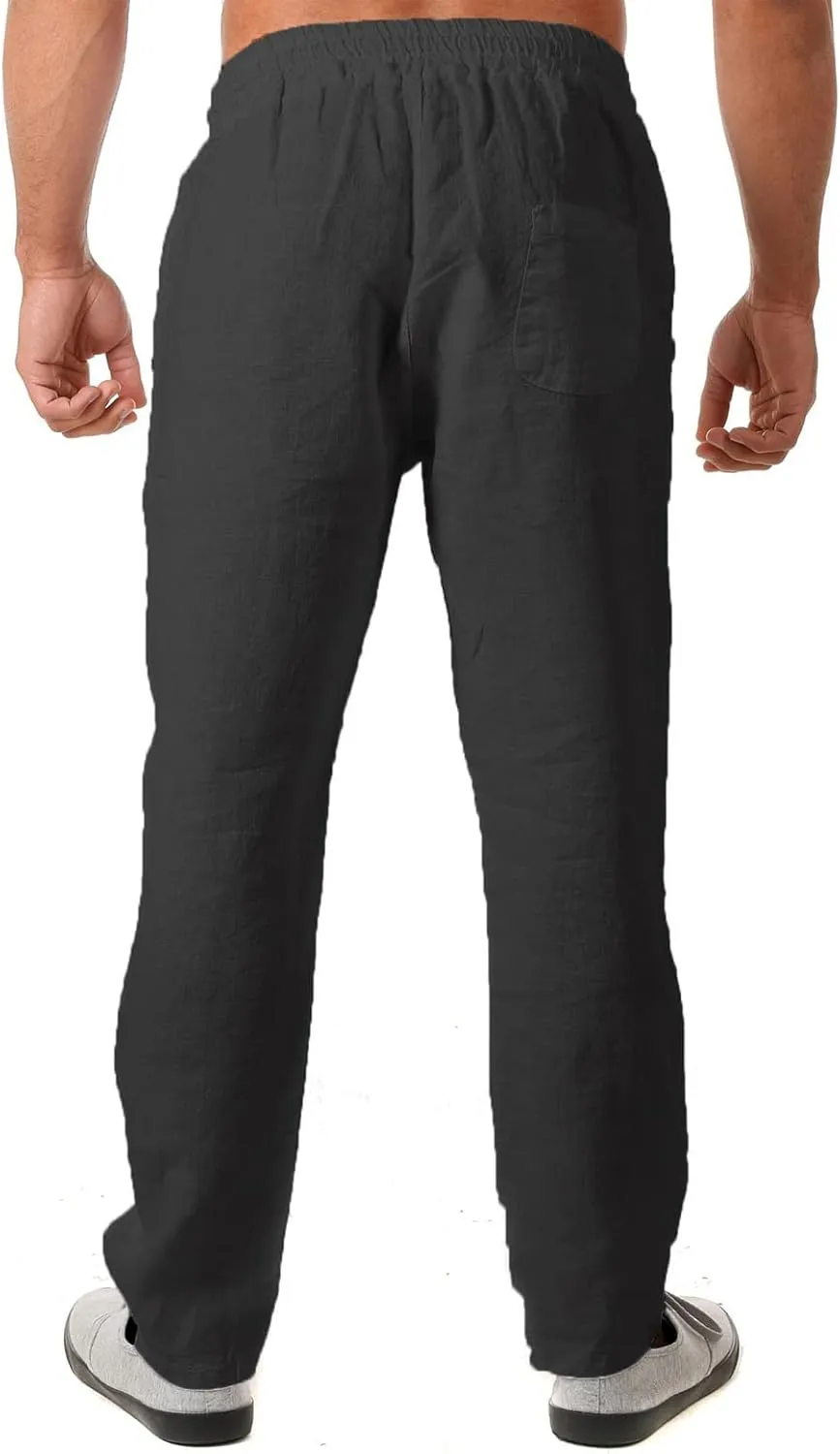 Men's Casual Pants Drawstring Elastic Waist Loose Fit Lounge Pants Straight Leg Open Bottom Trousers with Pockets
