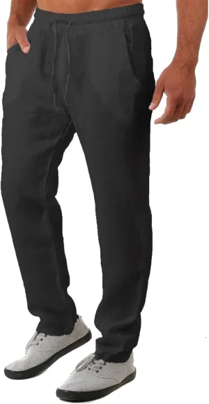 Men's Casual Pants Drawstring Elastic Waist Loose Fit Lounge Pants Straight Leg Open Bottom Trousers with Pockets