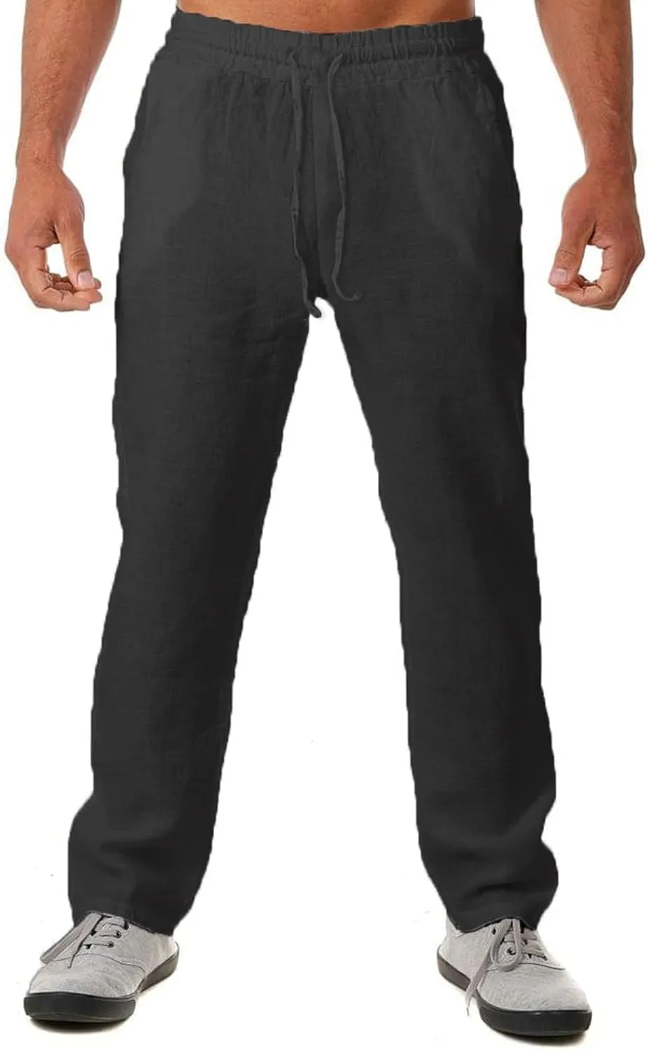 Men's Casual Pants Drawstring Elastic Waist Loose Fit Lounge Pants Straight Leg Open Bottom Trousers with Pockets